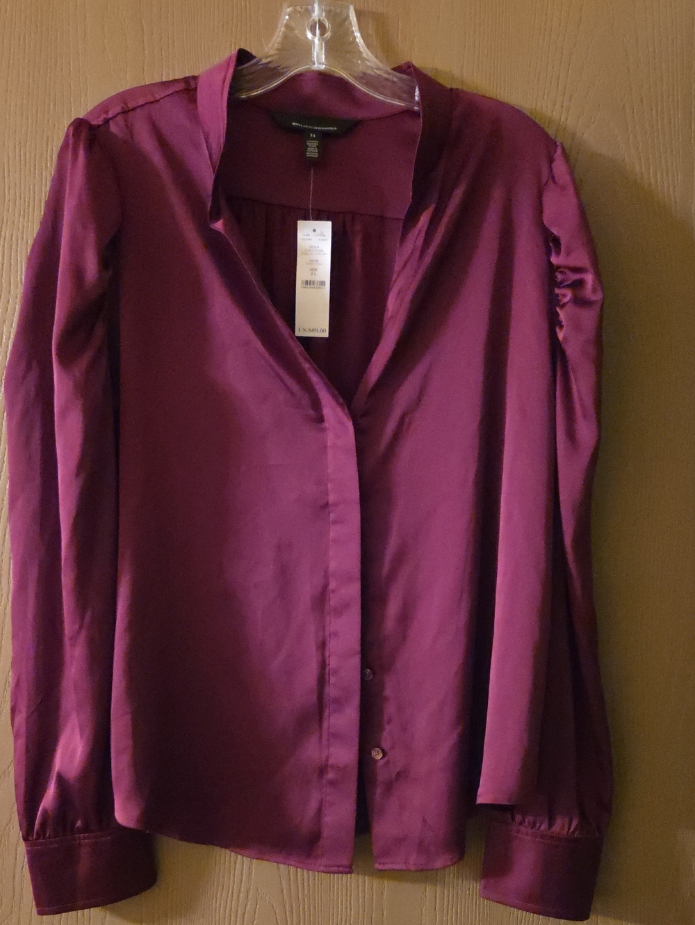 White House Black Market NWT Cranberry Satin Button-Down Blouse